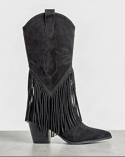 Botas de caña alta y flecos A-5431 Negro