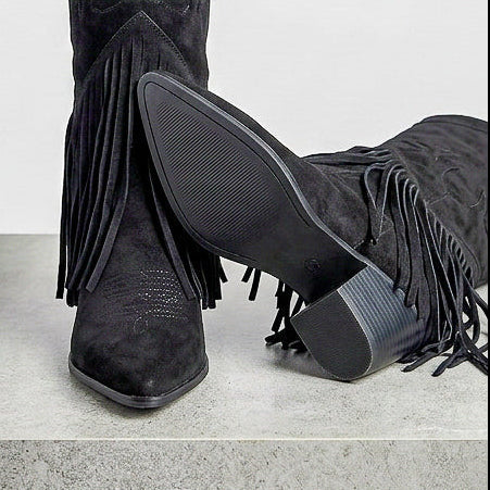 Botas de caña alta y flecos A-5431 Negro