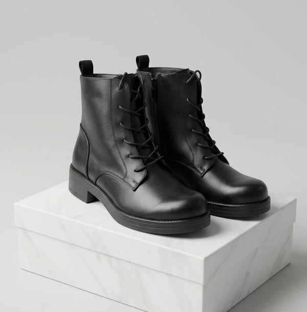 Botines de caña media con cordones - Negro