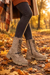 Botines de caña media con cordones - Kaki
