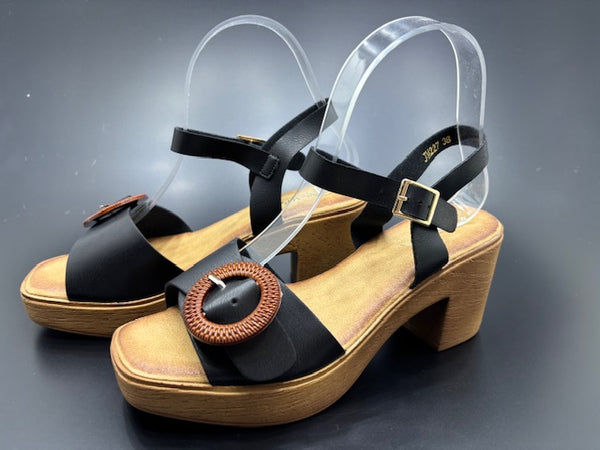 Sandalias de Tiras - Tacón cuadrado - Hebilla Efecto Carey