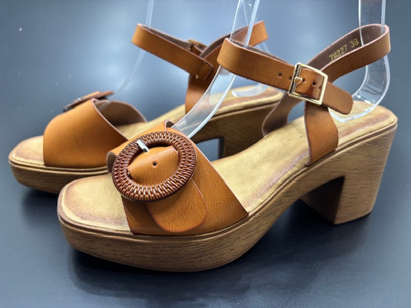 Sandalias de Tiras - Tacón cuadrado - Hebilla Efecto Carey