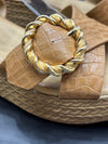 Sandalias Textura Natural Cuña de Media Altura