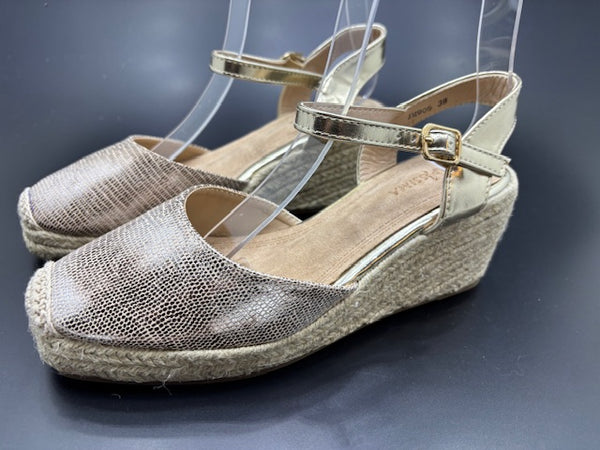 Sandalias de Cuña Brillo Plata y Dorado