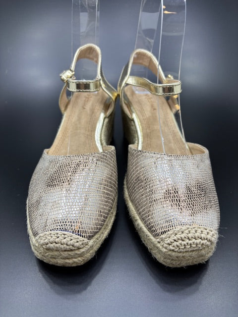 Sandalias de Cuña Brillo Plata y Dorado