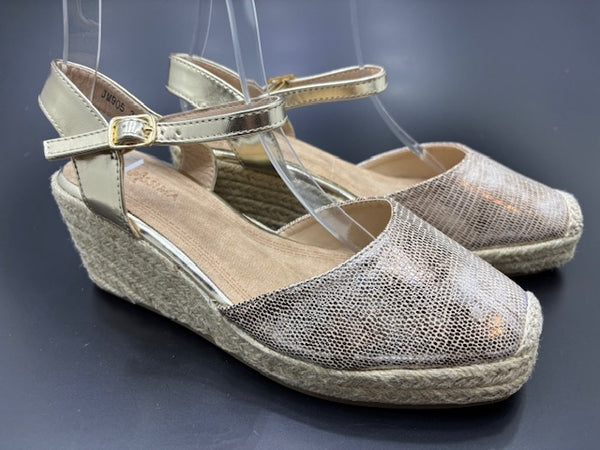 Sandalias de Cuña Brillo Plata y Dorado