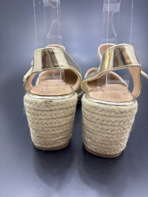 Sandalias de Cuña Brillo Plata y Dorado