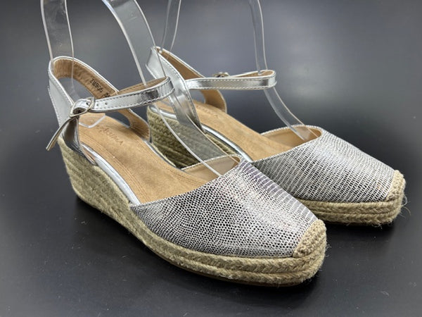 Sandalias de Cuña Brillo Plata y Dorado