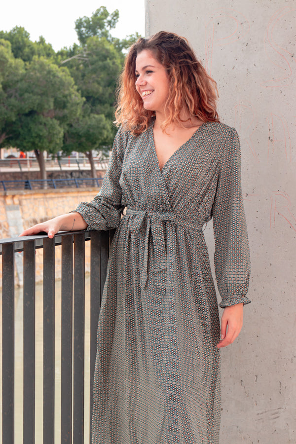 Vestido largo escote cruzado