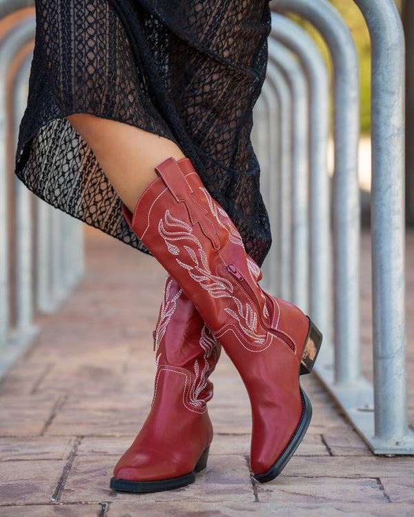 Botas de caña alta A-3435 Burdeos