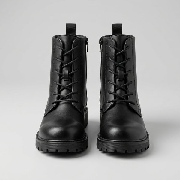 Botines de caña media con cordones - Negro
