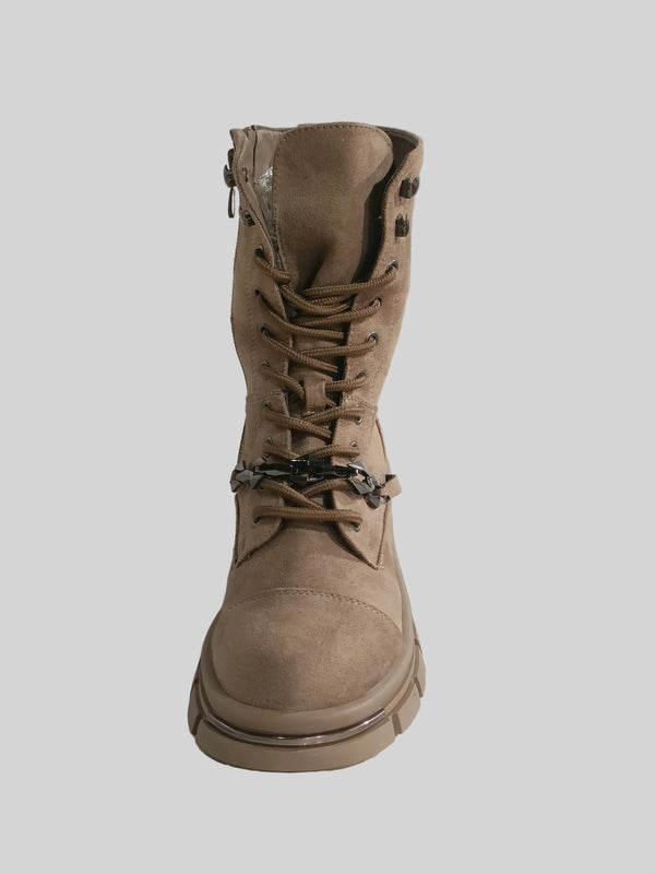 Botines de caña media con cordones - Kaki