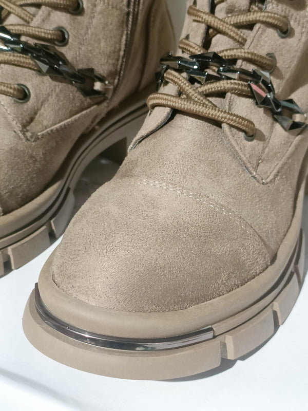 Botines de caña media con cordones - Kaki