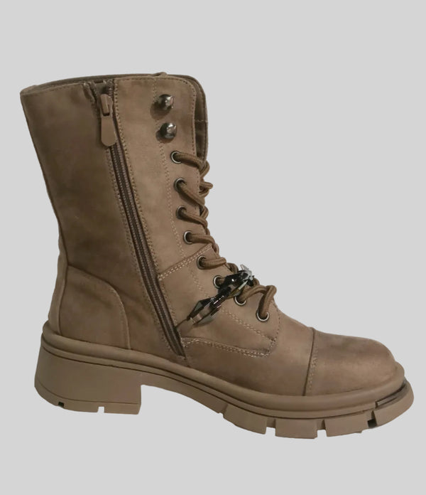 Botines de caña media con cordones - Kaki