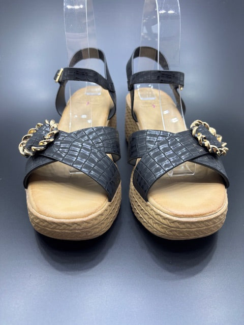 Sandalias Textura Natural Cuña de Media Altura
