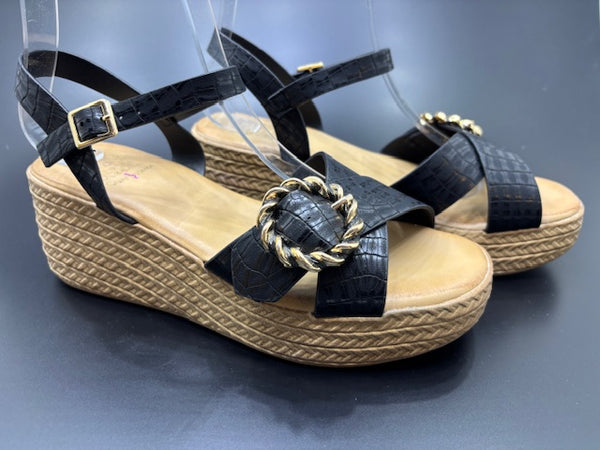 Sandalias Textura Natural Cuña de Media Altura