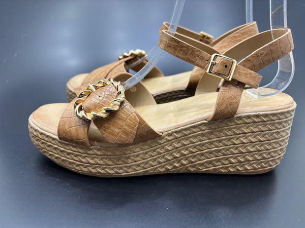 Sandalias Textura Natural Cuña de Media Altura