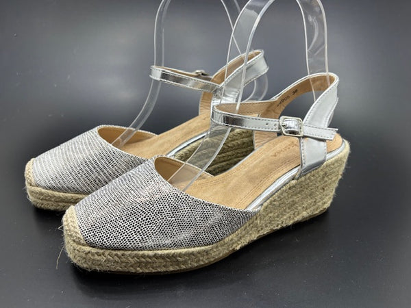 Sandalias de Cuña Brillo Plata y Dorado