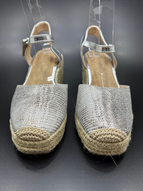 Sandalias de Cuña Brillo Plata y Dorado