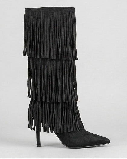 Botas de caña alta y flecos S-5532 Negro
