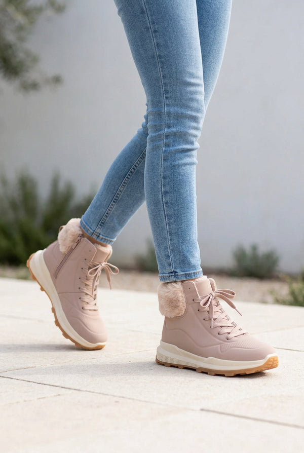 Botines soft pink con pelo